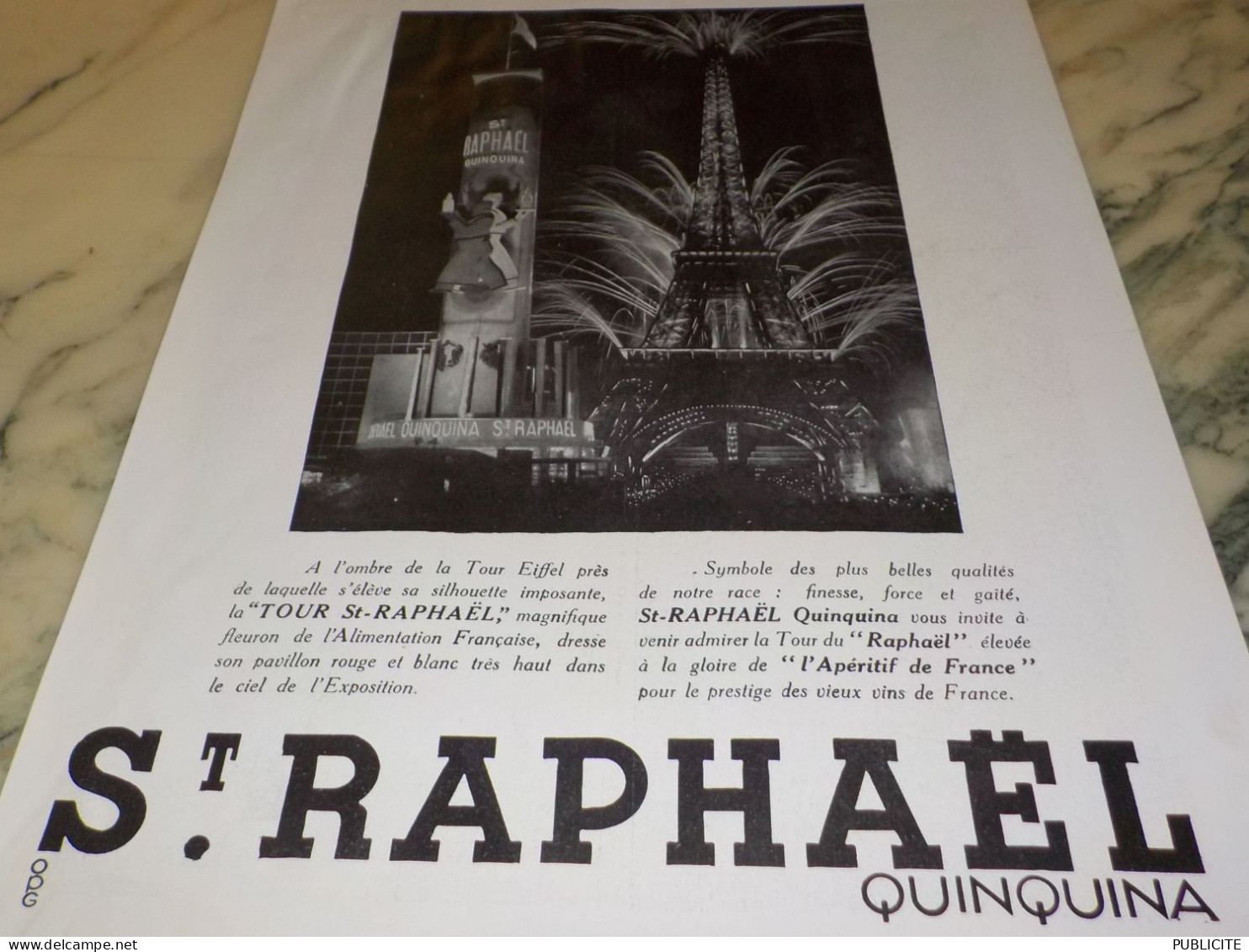 ANCIENNE PUBLICITE APERITIF ST RAPHAEL A L EXPO 1937 - Alcools