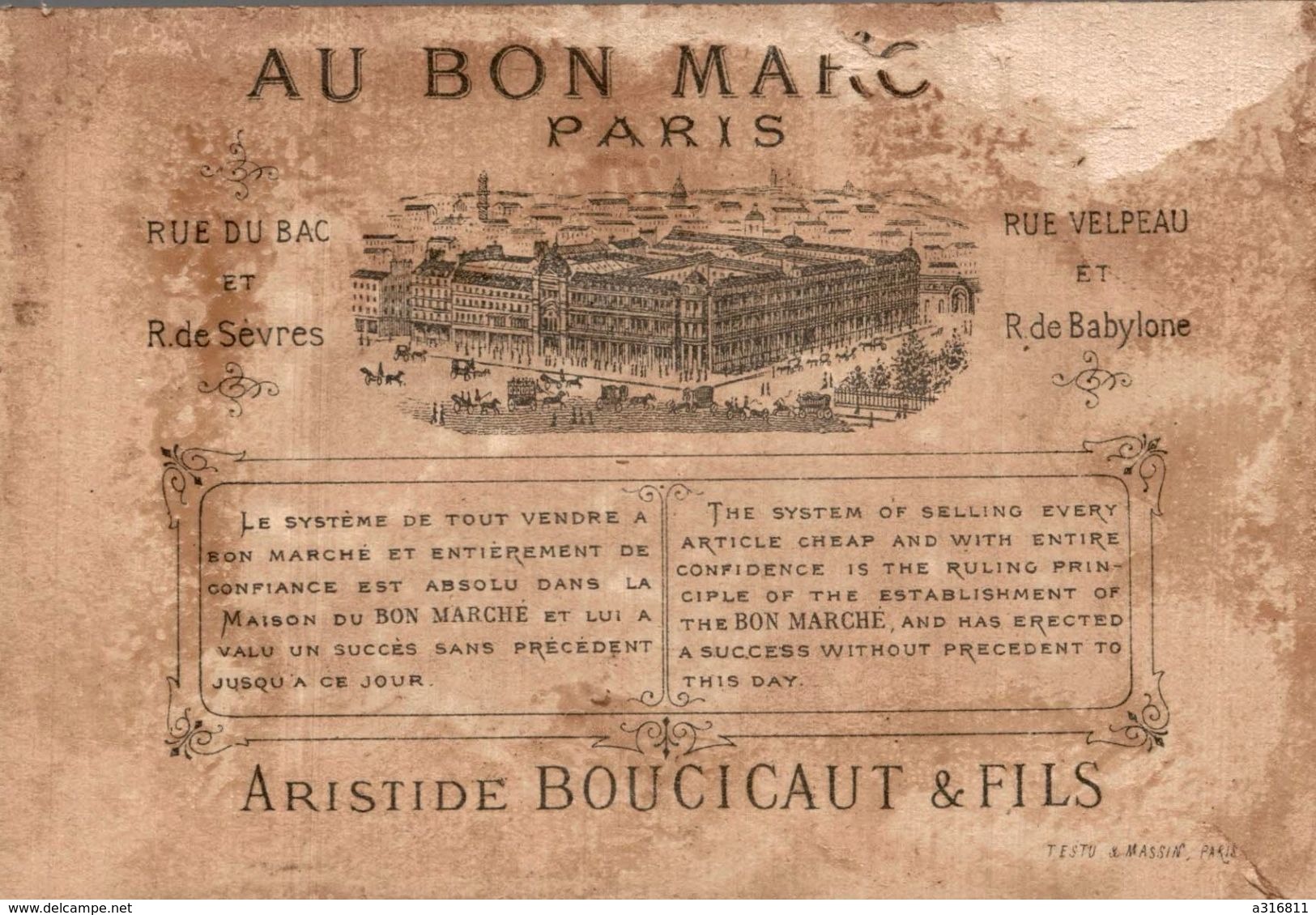 AU BON MARCHE PARIS ARISTIDE BOUCICAUT FILS - Au Bon Marché