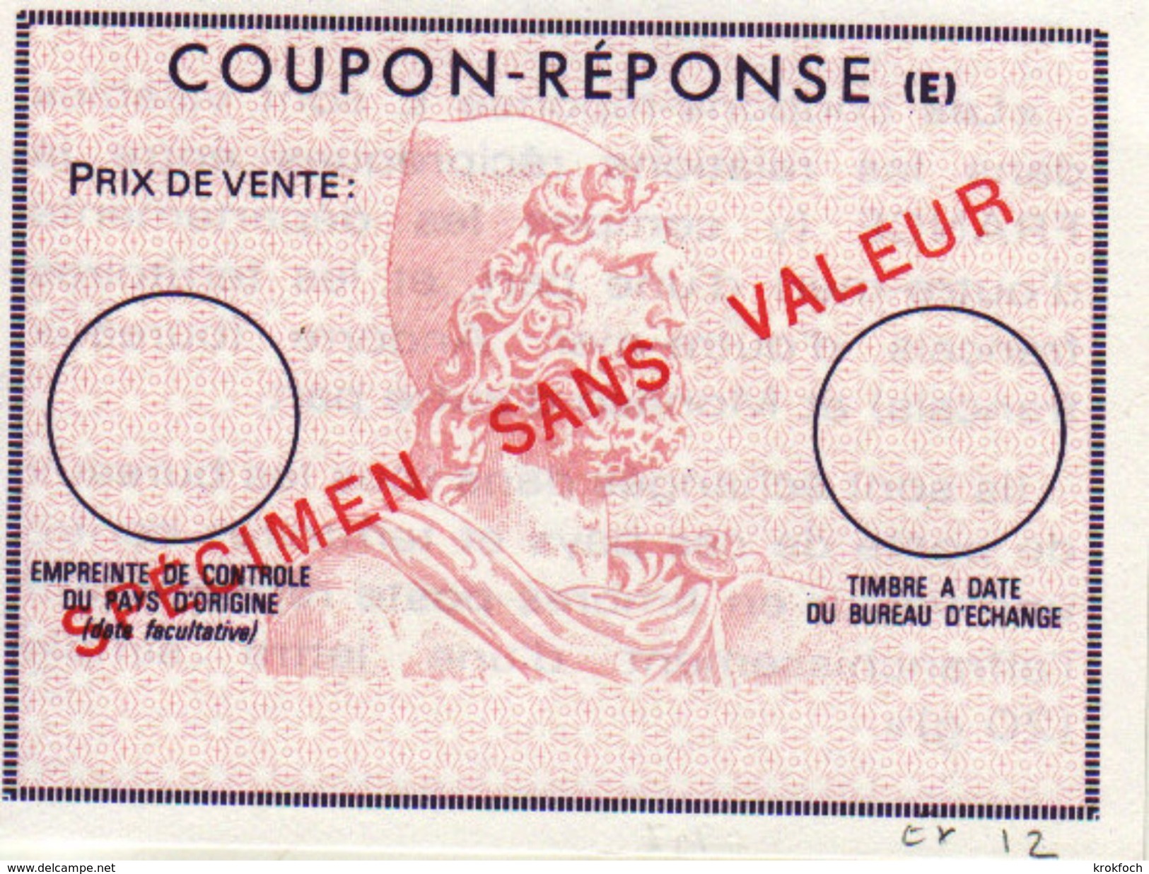 Coupon-réponse Specimen Sans Valeur - Modèle Ex 12 Ex-franco-colonial - CRI IAS IRC - Coupons-réponse