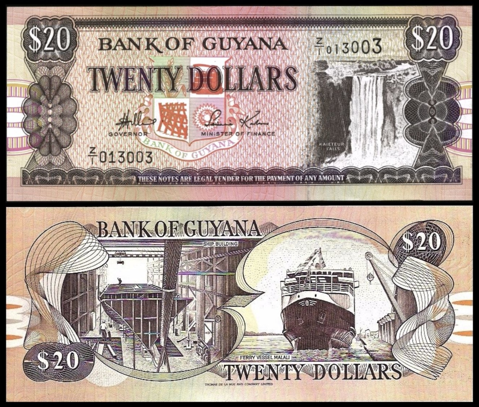 Guyana 20 DOLLARS Sign 11 ND 1996 P 30b UNC - Guyana