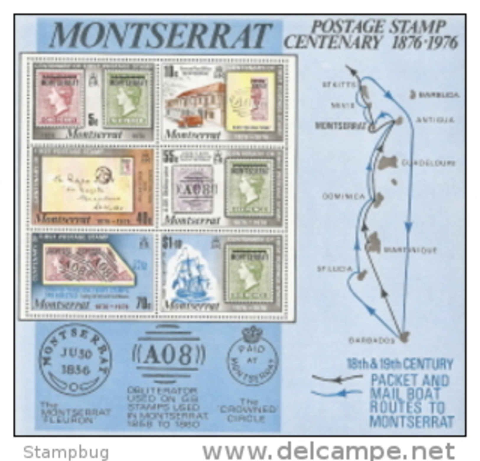 Montserrat,  Scott 2014 # 332a,  Issued 1976,  S/S Of 6,  NH,  Cat $ 4.25,  Stamps On Stamps - Montserrat