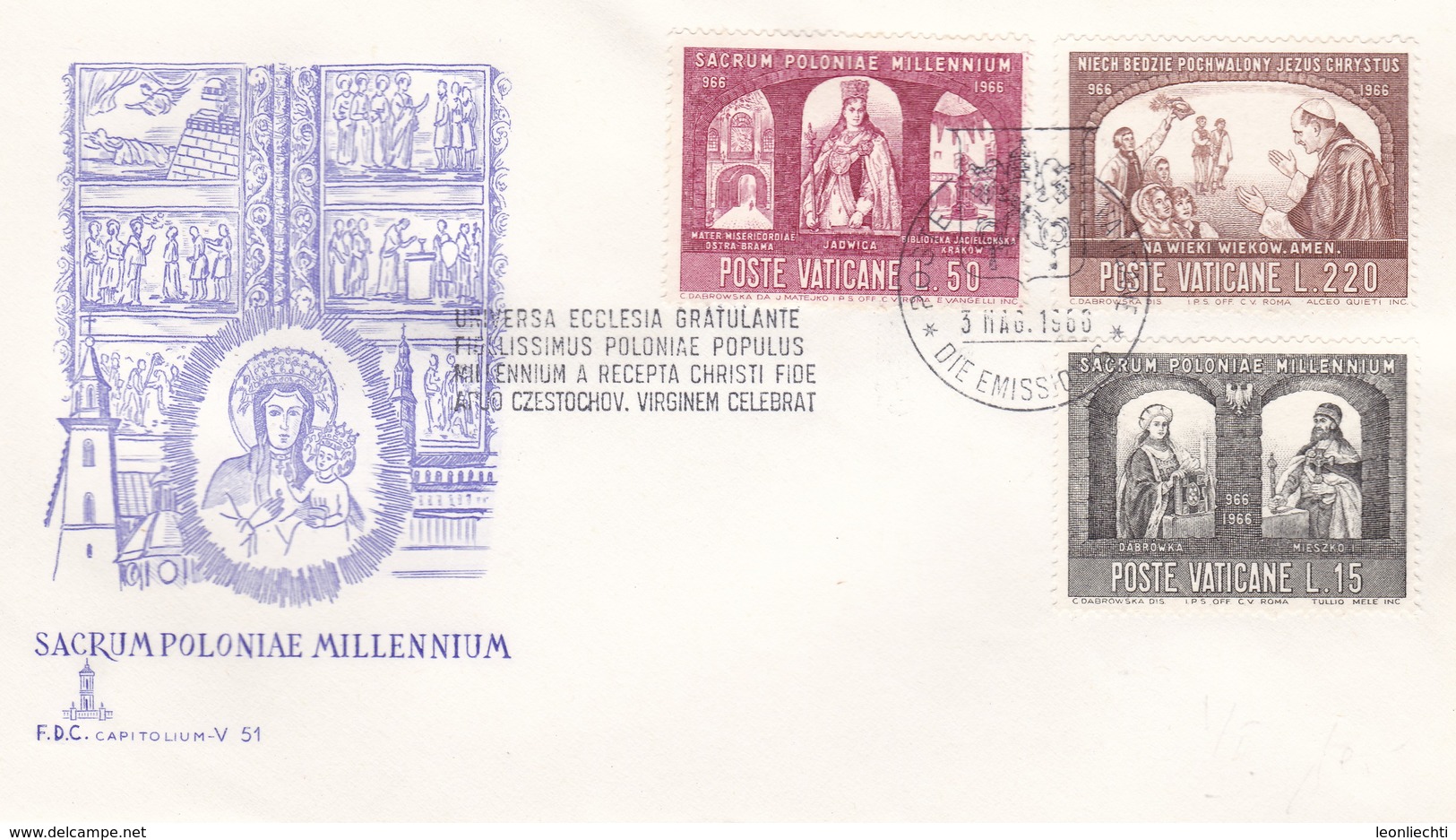 Vatikan FDC/ET 1966, Mi:502+505+507 .1000 Jahre Christentum In Polen. Hl. Herzogin Dabrowkw,Hedwig, Papst.Paul.VI - FDC