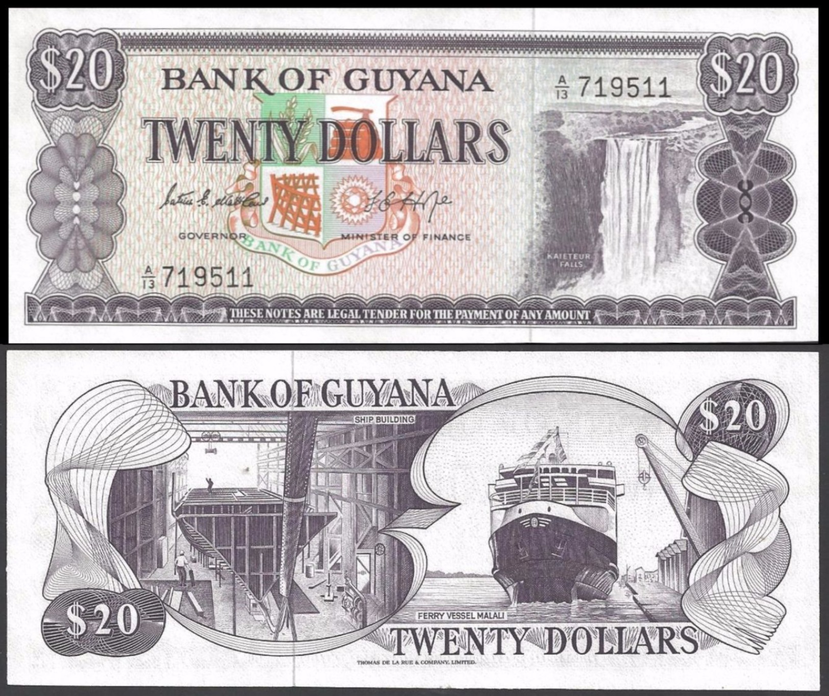 Guyana 20 DOLLARS Sign 5 ND (1966-89) P 24b UNC - Guyana