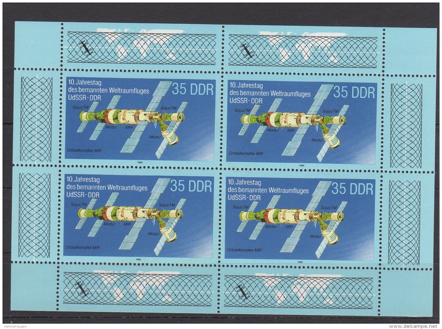 MiNr. 3192 Deutschland Deutsche Demokratische Republik    1988, 30. August. 10. Jahrestag Des Gemeinsamen Weltraumfluges - 1981-1990