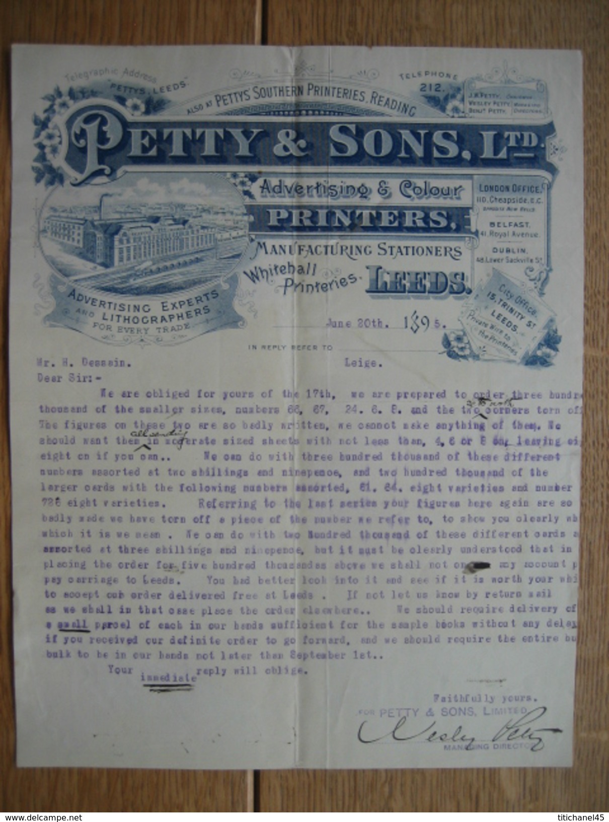 Letter 1895 LEEDS - PETTY & SONS Ltd - Advertising Experts And Lithographers For Every Trade - Manufacturing Station - Royaume-Uni