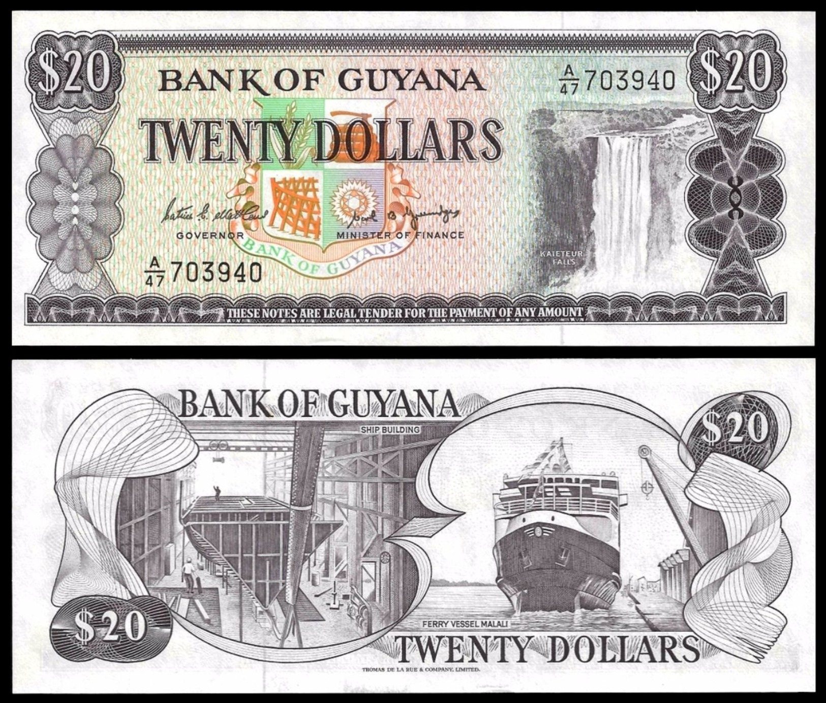 Guyana 20 DOLLARS Sign 7 ND (1966-89) P 24d UNC - Guyana