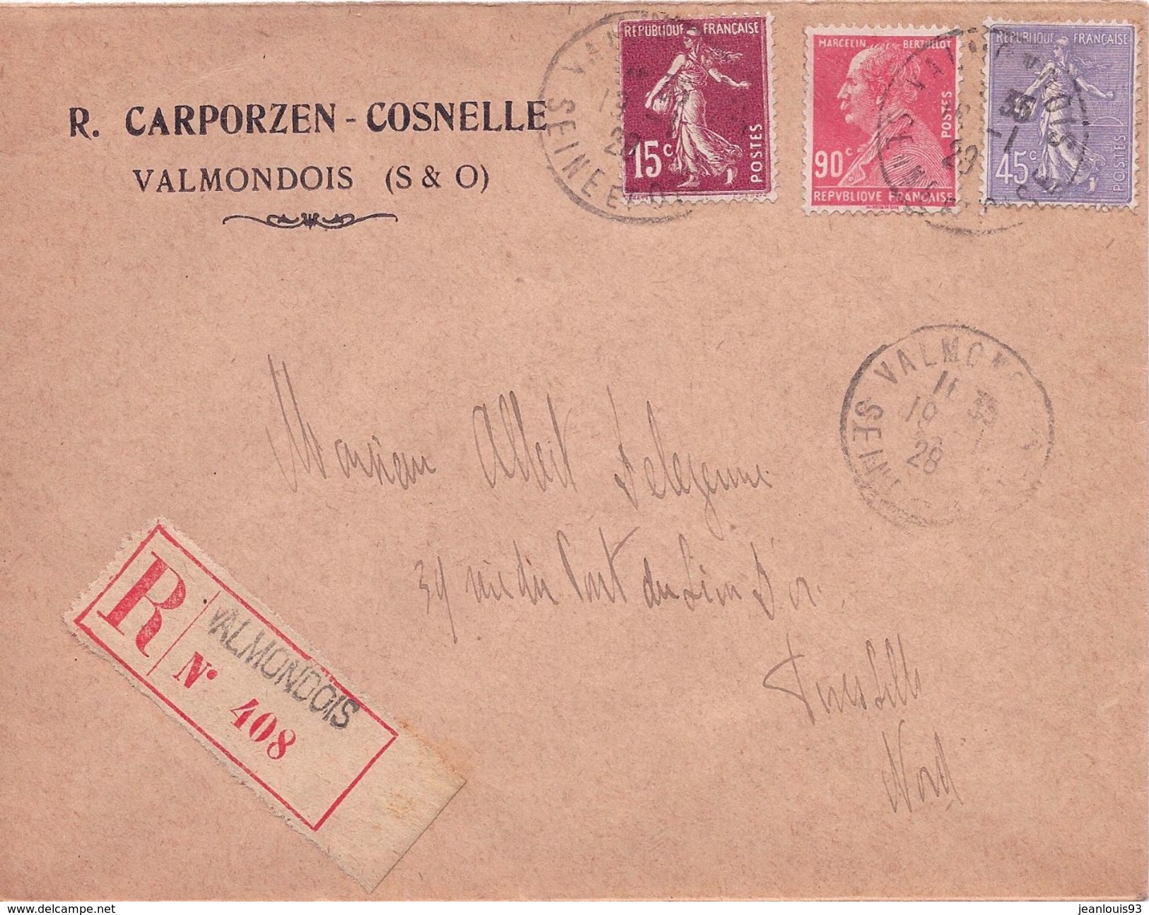 FRANCE - LETTRE RECOMMANDEE 1928 AFFRANCHISSEMENT TRICOLORE - Lettres & Documents