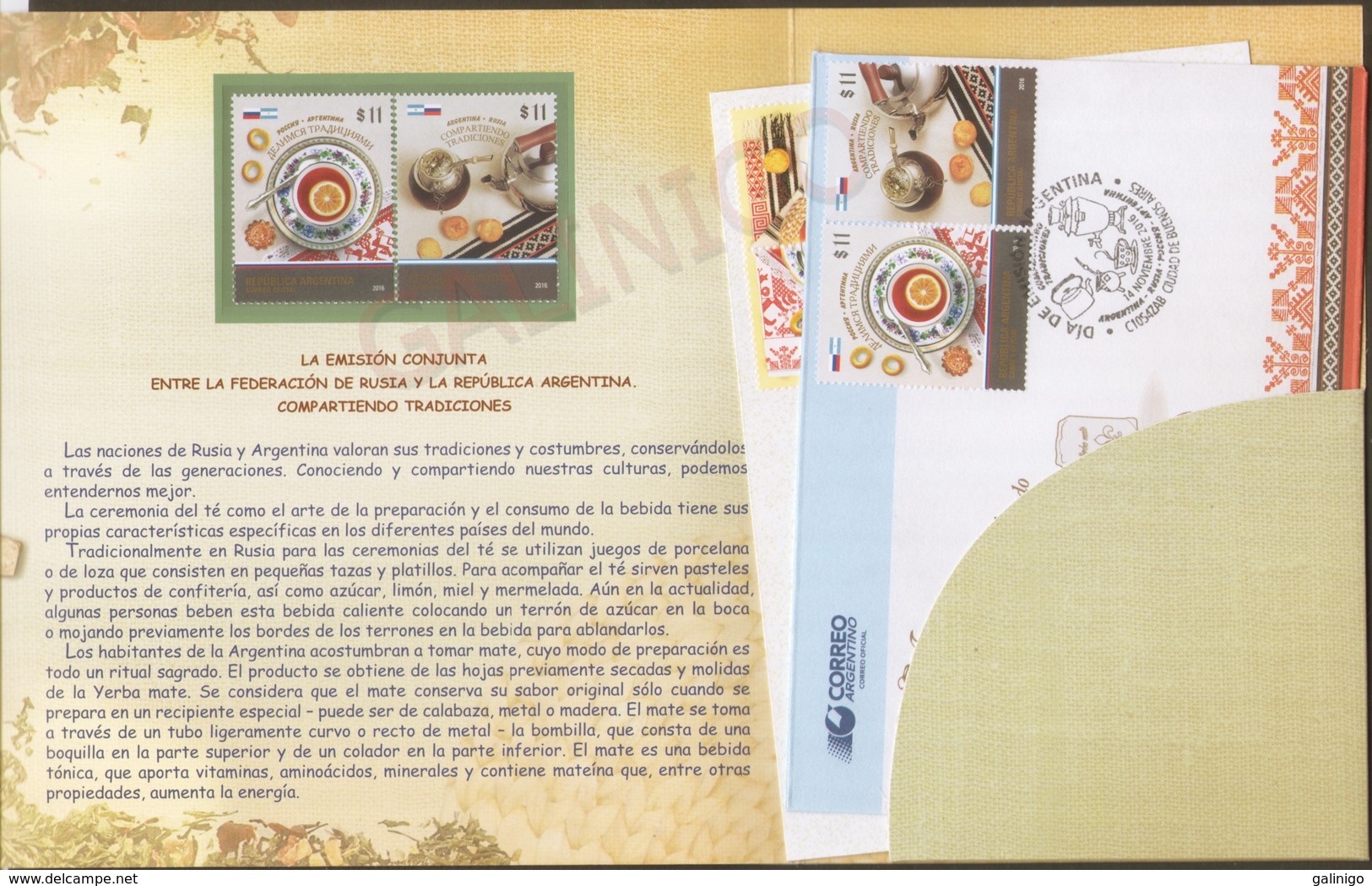 2016-780 Souvenir Pack-Booklet  Russia Russland Russie Rusia Tea Ceremony (joint Issue Russia-Argentina)  Mi 2383-2384 - Ungebraucht