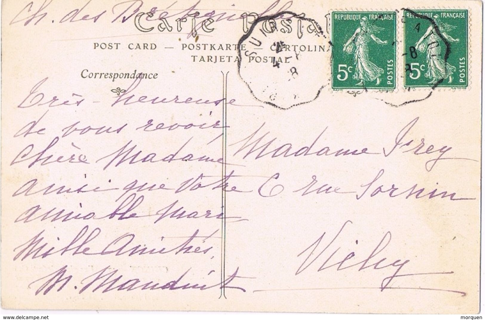 25361. Postal Ambulant SUIRE A TOURS 1928.  Ch De Bretagnoles. Vista De Chinon - Covers & Documents