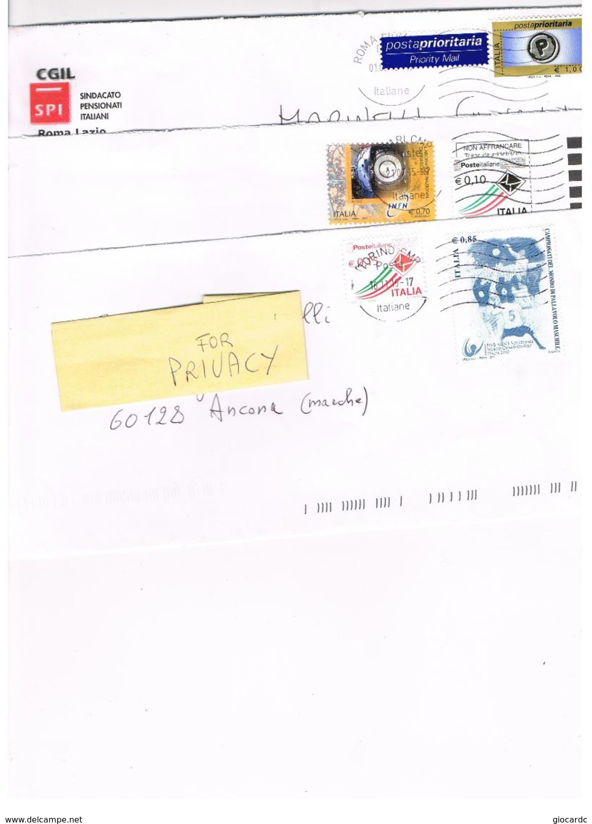 ITALIA (ITALY) - STORIA POSTALE -  2015. LOTTO DI 3 LETTERE PER L' INTERNO - RIF.3830 - 2011-20: Marcophilie