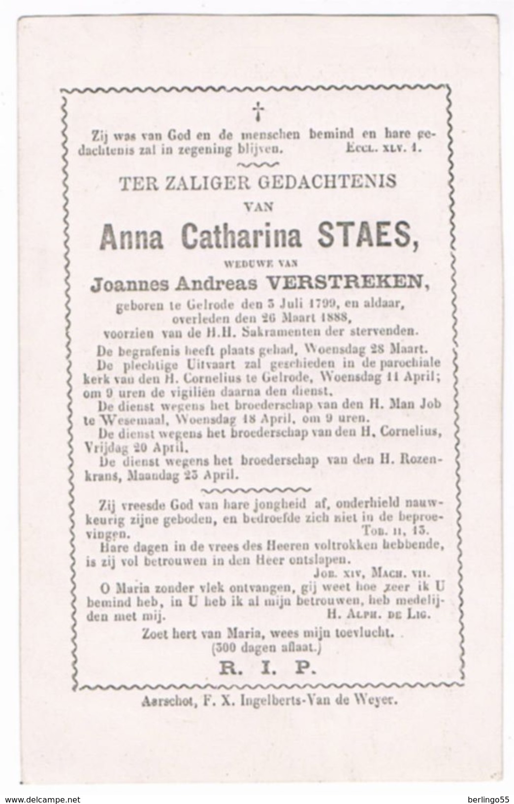 Dp. Staes Anna. Wed. Verstreken Joannes. ° Gelrode 1799 &dagger; Gelrode 1888  (2 Scan´s) - Religion & Esotérisme