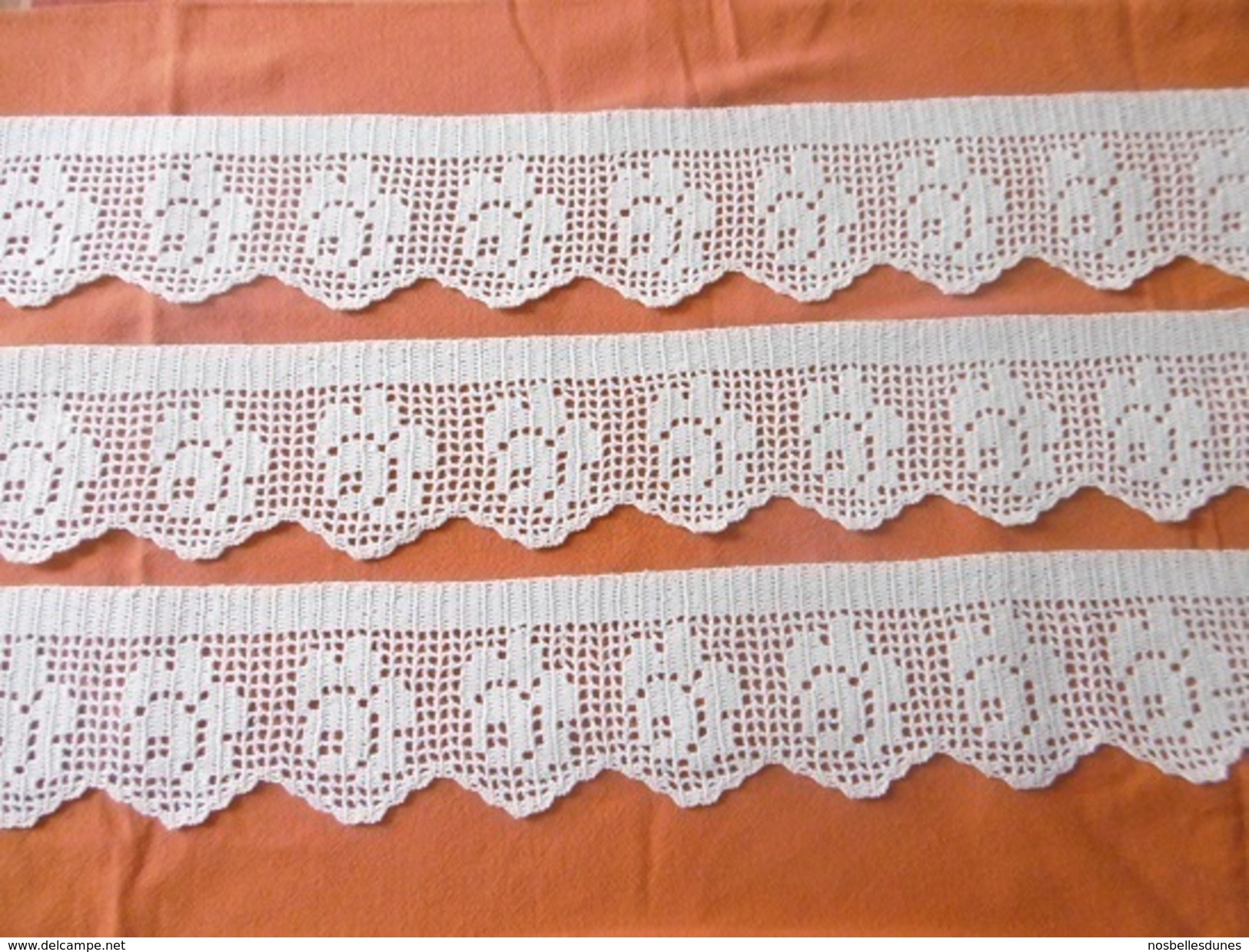 3 Bordures Au Crochet En Coton Blanc - Spitzen Und Stoffe