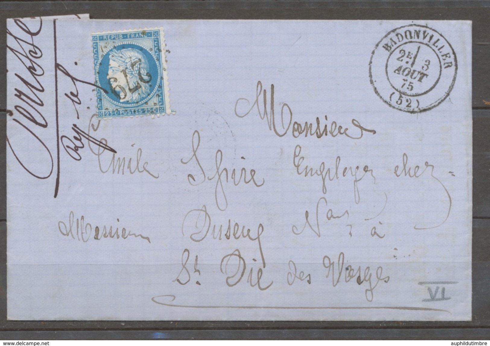 1875 Lettre N°60 Obl GC279 BADONVILLER CAD T17 MEURTHE(52) Superbe X1628 - 1849-1876: Période Classique