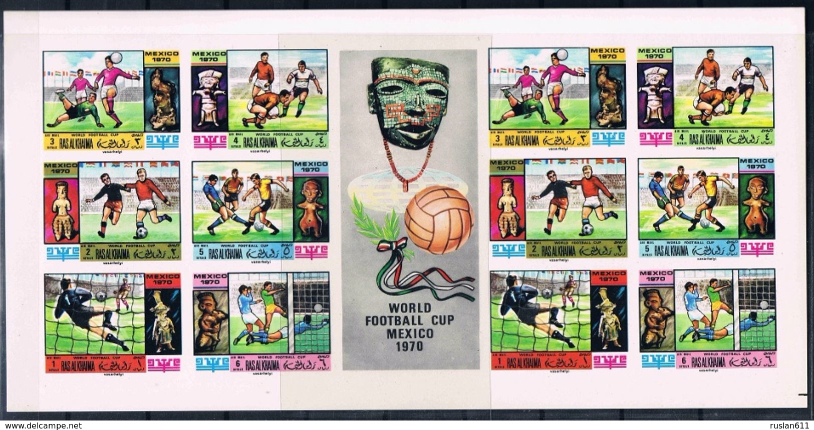 Soccer Football Ras Al Khaima Full KB 354/9 A+B KB 403/8 A+B + Bl 79 A+B Bl 94 A+B  1970 World Cup Mexico MNH ** 5 Scans - 1970 – Mexico