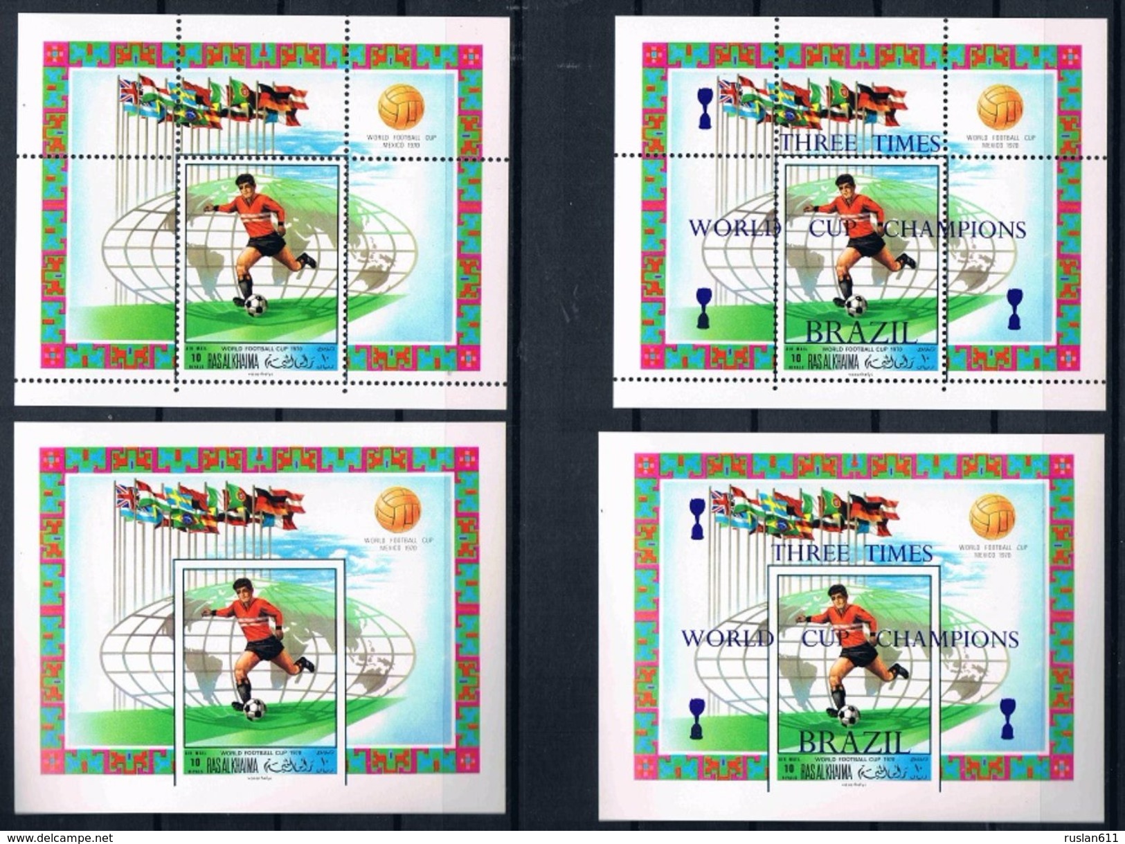 Soccer Football Ras Al Khaima Full KB 354/9 A+B KB 403/8 A+B + Bl 79 A+B Bl 94 A+B  1970 World Cup Mexico MNH ** 5 Scans - 1970 – Mexico