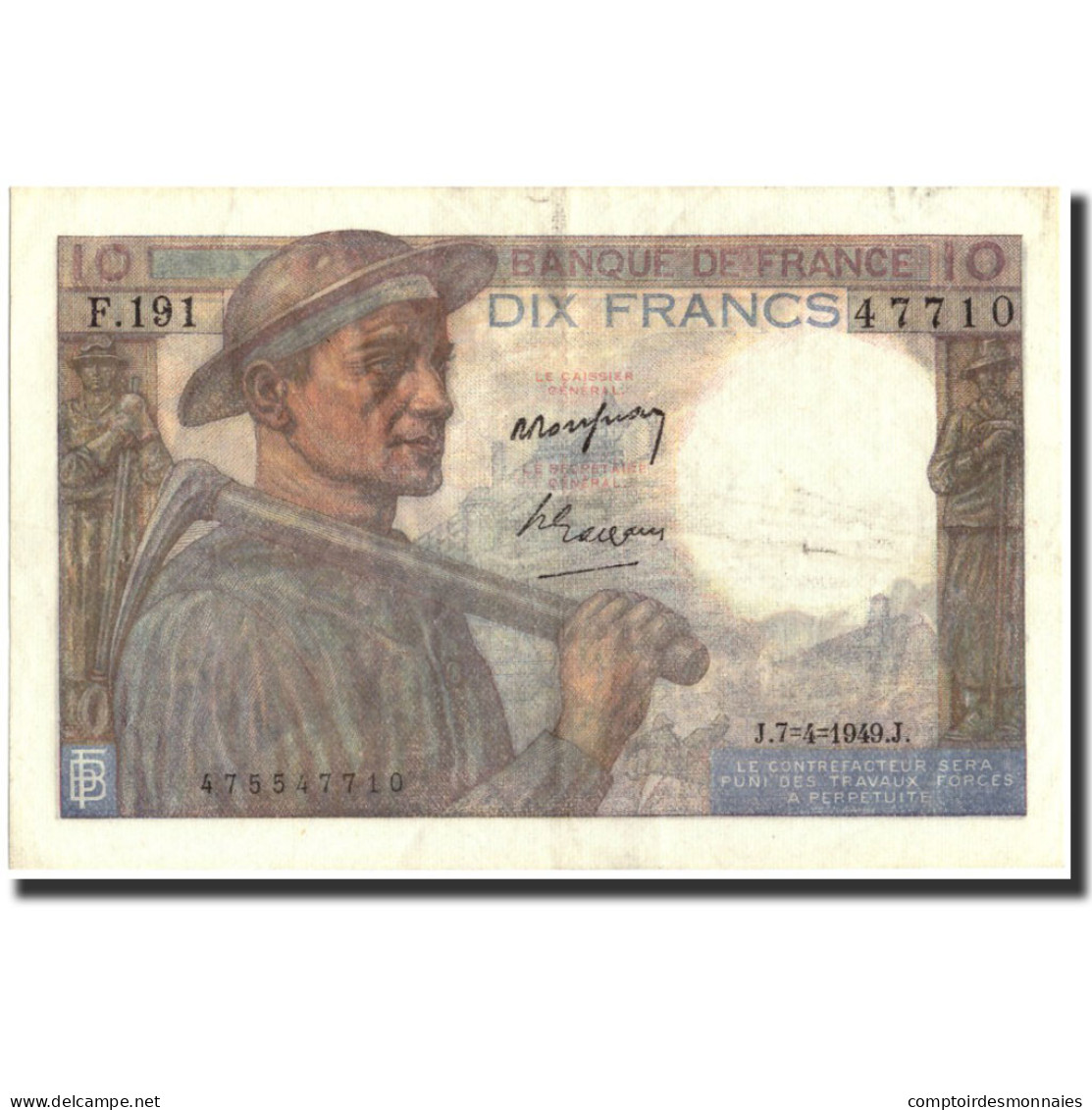 Billet, France, 10 Francs, 10 F 1941-1949 ''Mineur'', 1949, 1949-04-07, SUP - 10 F 1941-1949 ''Mineur''
