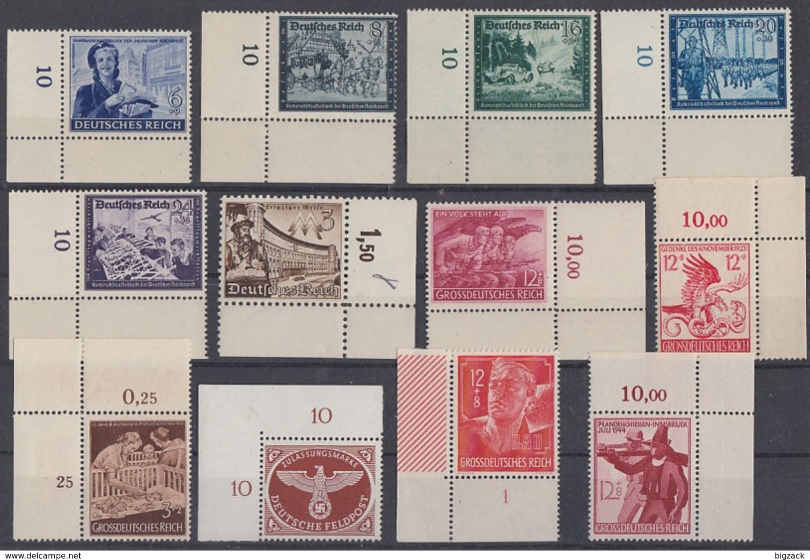 DR Lot 12 Marken Aus 1933-1945 Mit OER, UER Postfrisch - Lots & Kiloware (max. 999 Stück)