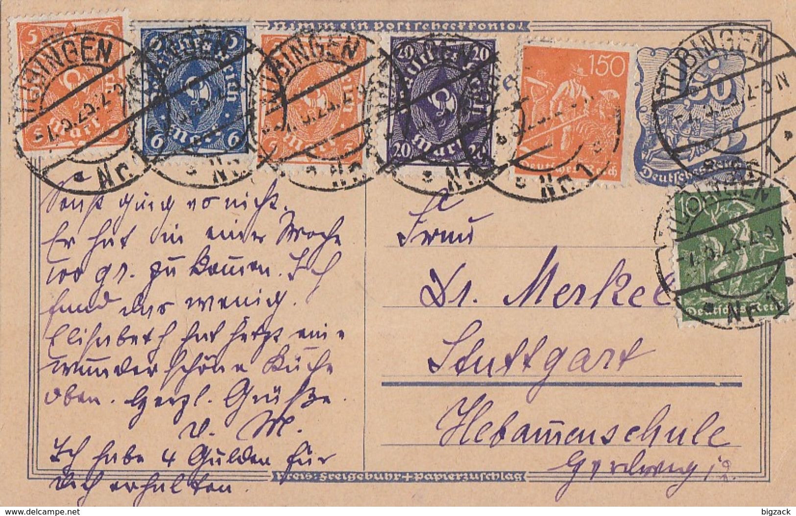 DR GS Zfr. Minr.187,189,2x 227,228,230 Tübingen 7.5.23 - Briefe U. Dokumente