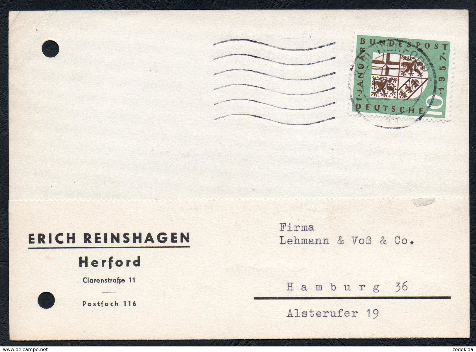 A6342 - Alte Postkarte - Bedarfspost - Herford - Erich Reinshagen Nach Hamburg 1957 - Herford