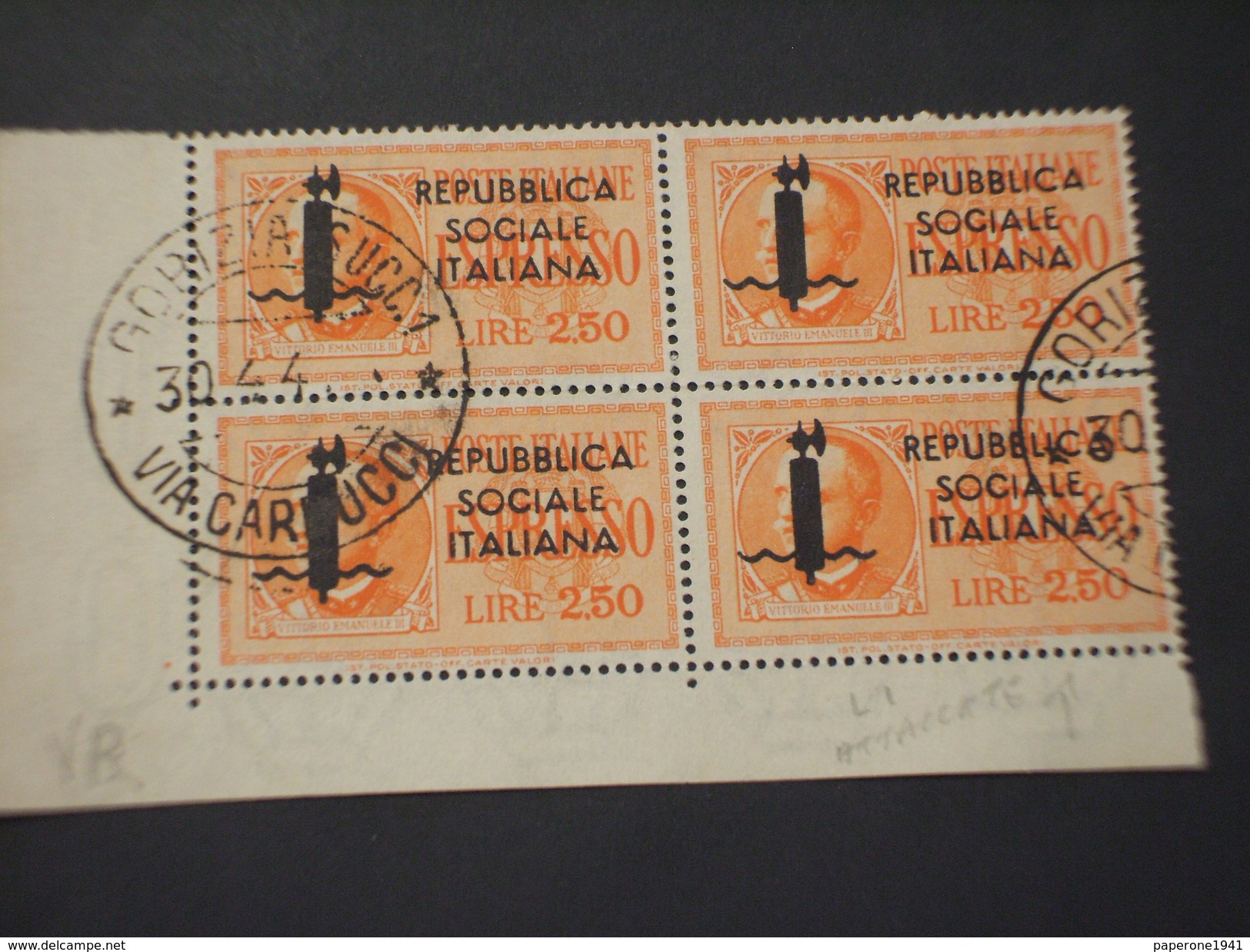 R.S.I. - ESPRESSI - 1944 FASCIO L. 2,50, In Quartina/block Of Four -TIMBRATO/USED - Eilsendung (Eilpost)