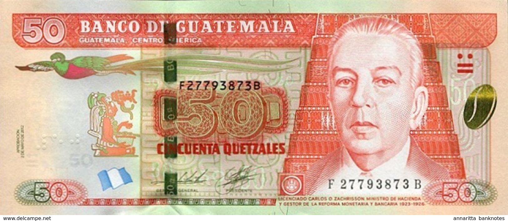 GUATEMALA 50 QUETZALES 2012 P-125a UNC  [GT125a] - Guatemala