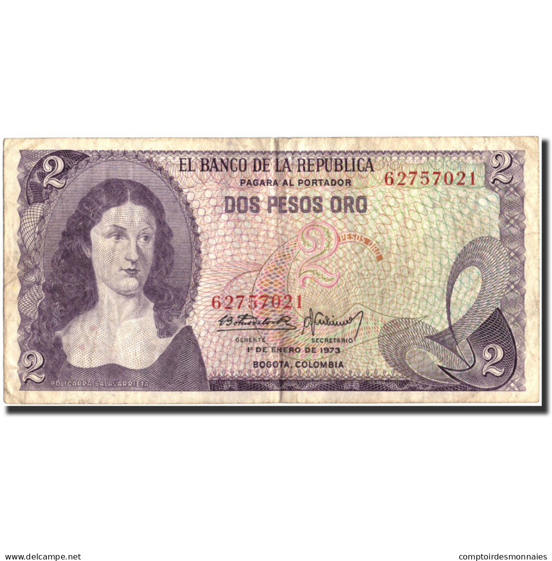 Billet, Colombie, 2 Pesos Oro, 1973, 1973-01-01, KM:413a, TB - Colombie