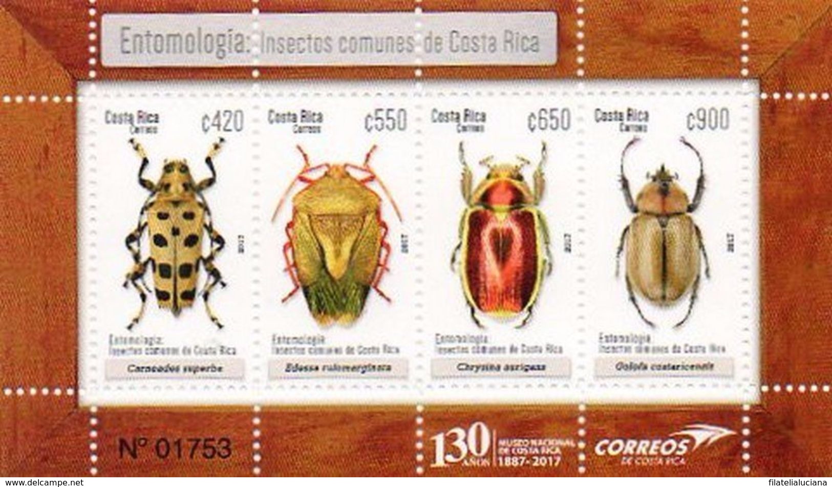 COSTA RICA New Issue Sheet Of Beetles Insects Local 2017 MNH - Other & Unclassified