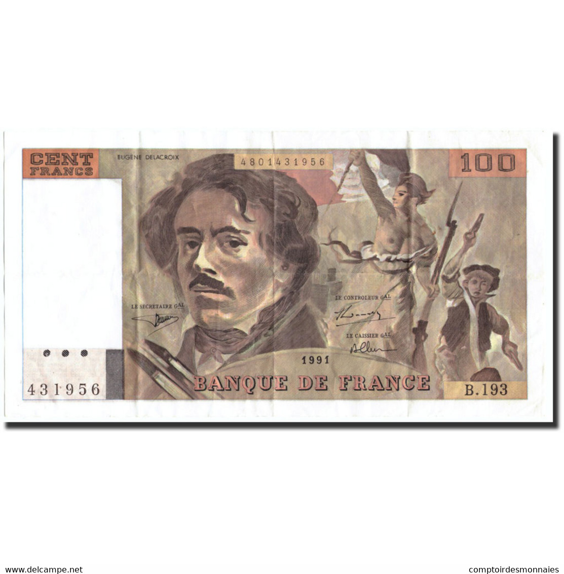 Billet, France, 100 Francs, 100 F 1978-1995 ''Delacroix'', 1991, 1991, TTB+ - 100 F 1978-1995 ''Delacroix''