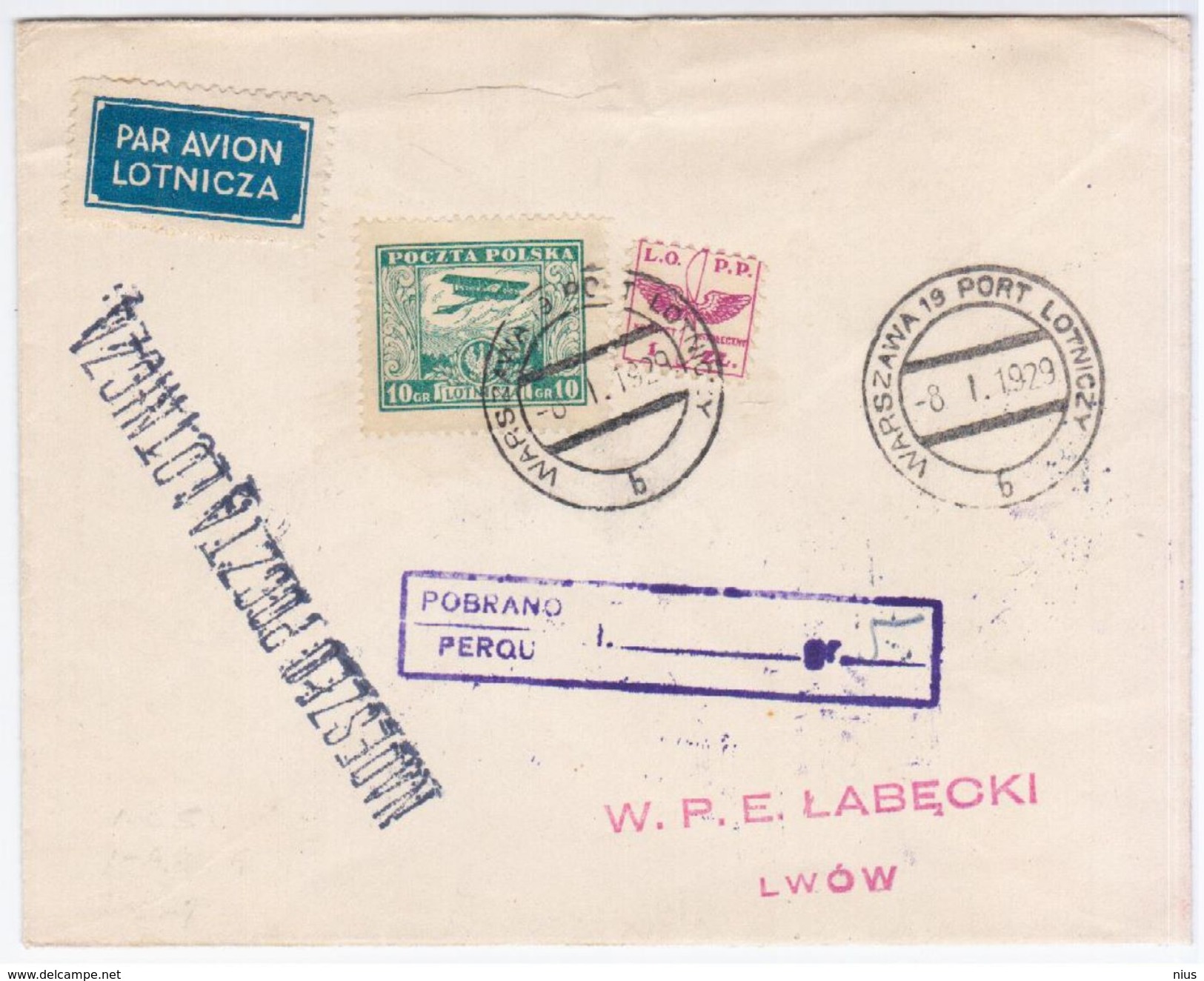 Poland Polska 1929 Warszawa-Lwow Ukraine, Aviation Plane - Storia Postale