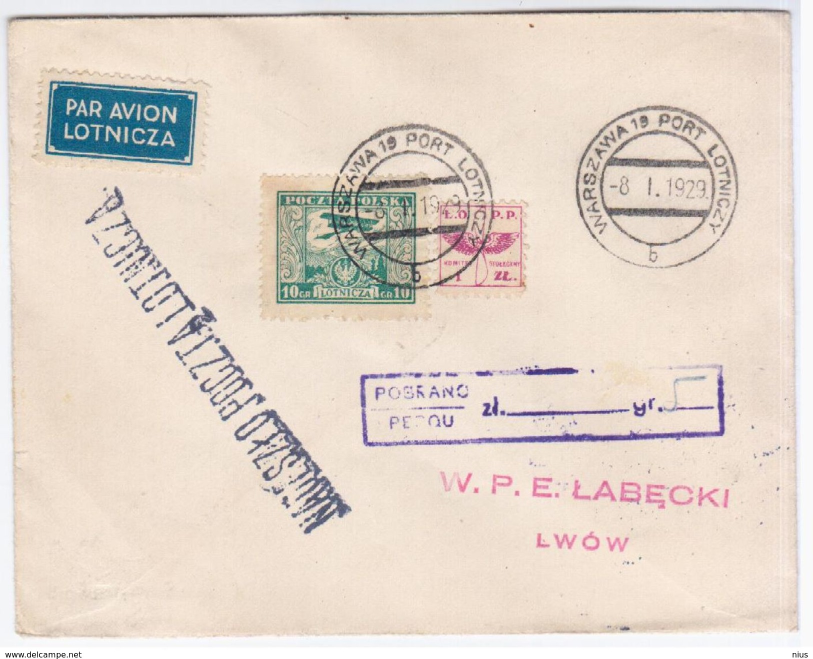 Poland Polska 1929 Warszawa, Aviation Plane, Lwow Ukraine - Storia Postale