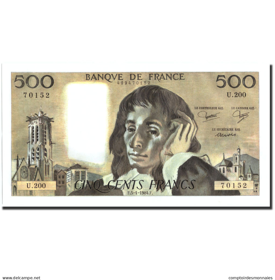 Billet, France, 500 Francs, 1984, 1984-01-05, SUP+, Fayette:71.30, KM:156e - 500 F 1968-1993 ''Pascal''