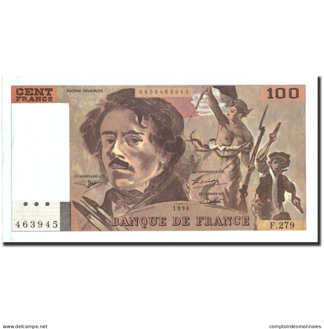 Billet, France, 100 Francs, 1994, 1994, SUP, Fayette:69ter 1b, KM:154h - 100 F 1978-1995 ''Delacroix''