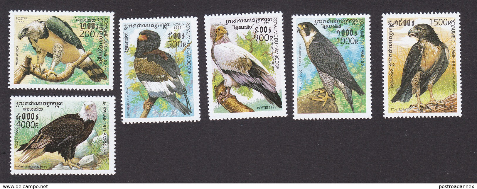 Cambodia, Scott #1867-1872, Mint Hinged, Birds Of Prey, Issued 1999 - Cambodia