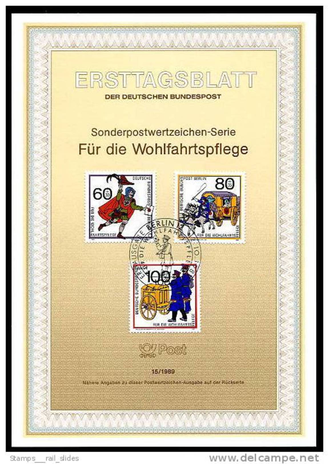 Berlin - ETB (Ersttagsblatt) 15/1989 Michel 852 / 854 - Postbeförderung, Wohlfahrt 1989 - Wert 8,00 Mi&euro; - Ex 1,97&e - 1. Tag - FDC (Ersttagblätter)