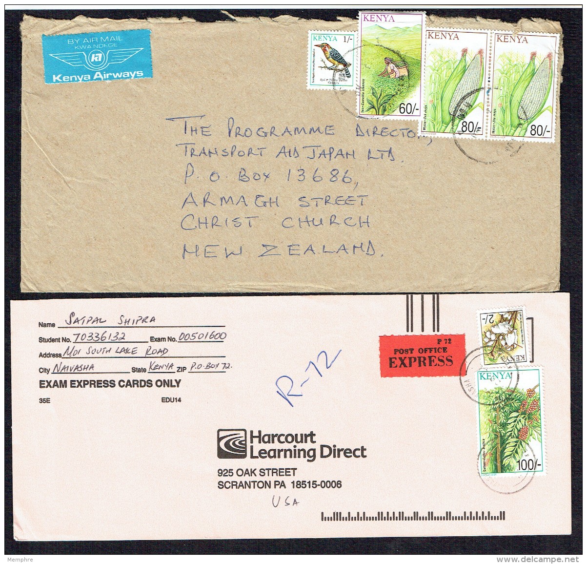 2001 Crops Definitives On 5 Letters To Japan, New Zealand, USA - Kenya (1963-...)