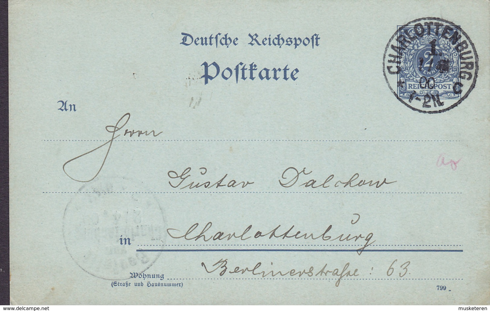 Deutsche Reichspost Postal Stationery Ganzsache Entier 2 Pf. (799) CHARLOTTENBURG 1900 Locally Sent (2 Scans) - Cartoline