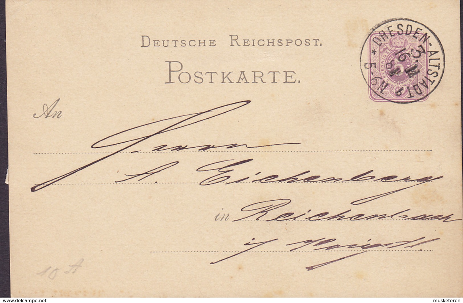 Deutsche Reichspost Postal Stationery Ganzsache Entier 5 Pf. DRESDEN - ALTSTADT 1881 REICHENBACH (2 Scans) - Autres & Non Classés