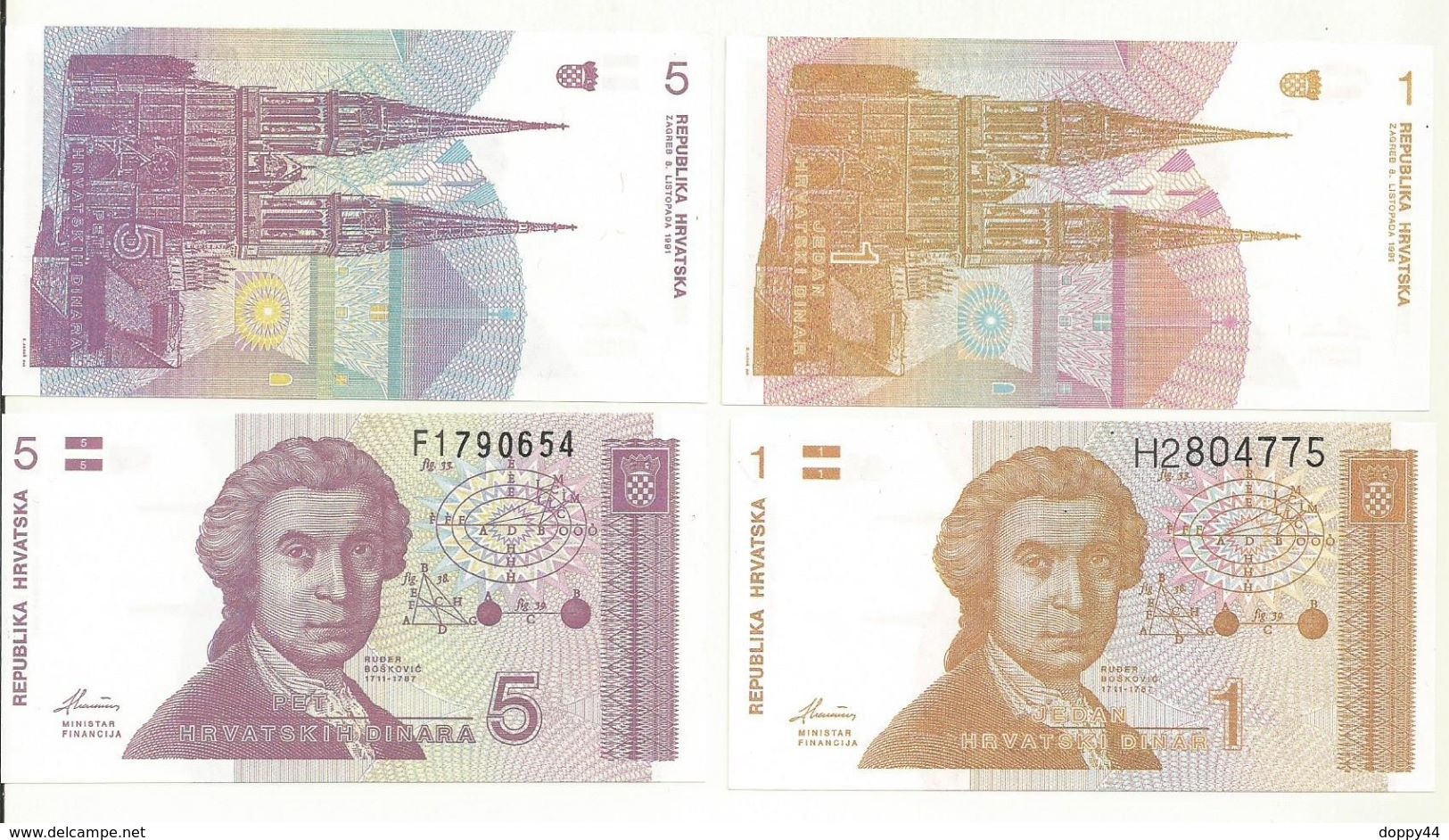 BILLETS NEUFS  CROATIE  2  VALEURS  1 ET 5 DINAR - Kroatië