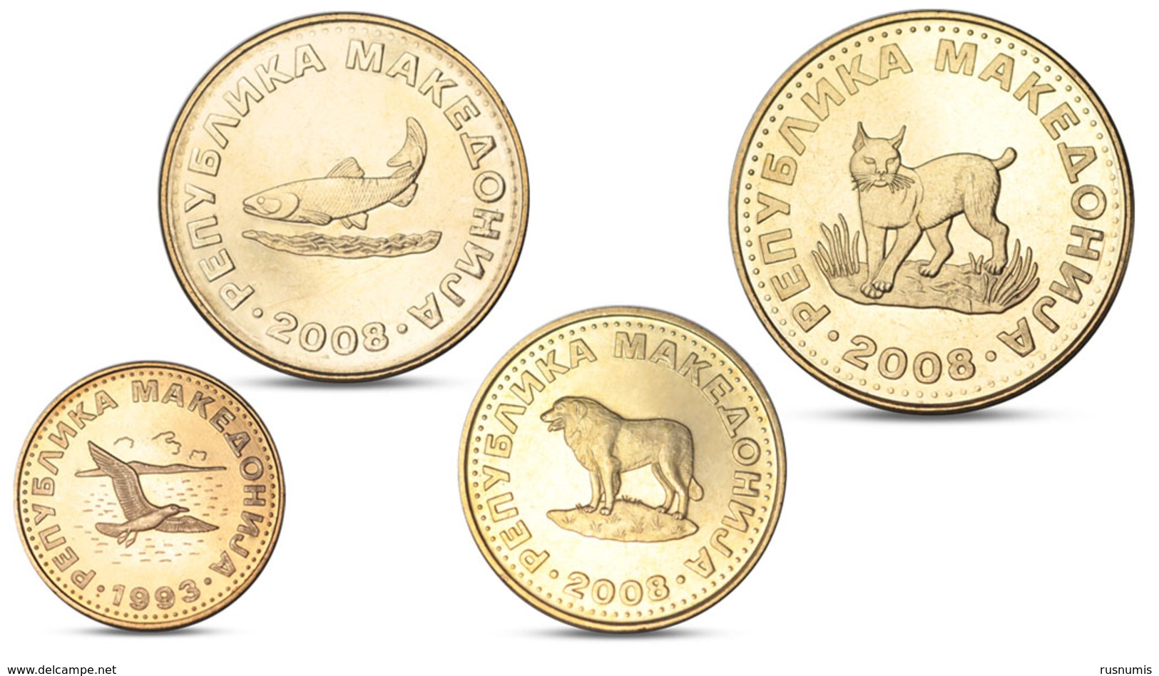 MACEDONIA 4 COINS SET ANIMALS LYNX SHEPHERD DOG FISH TROUT BIRD GULL UNC - Macédoine Du Nord