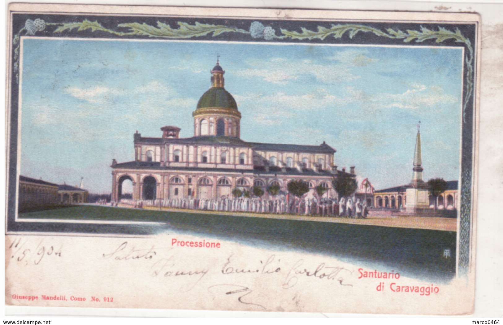 Santuario Di Caravaggio - Processione Viaggiata 1904 Con Bollo Levato  F894 - Altri & Non Classificati