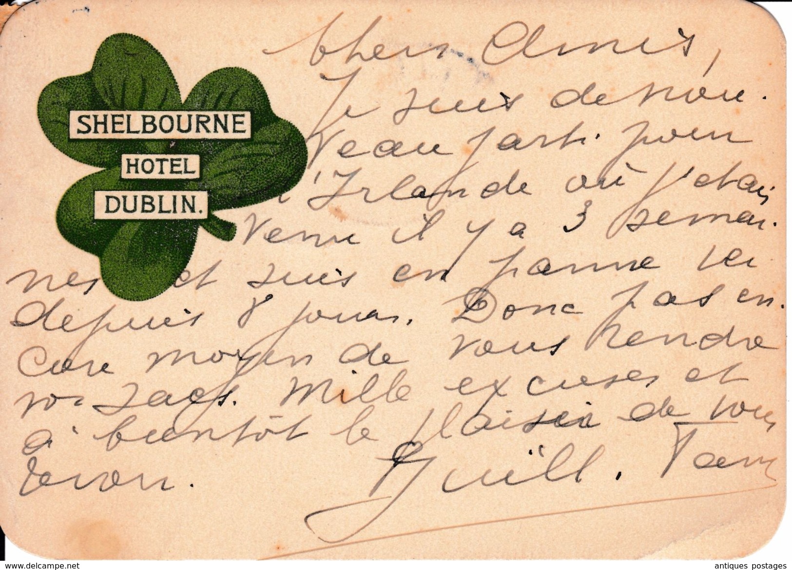 Carte Postale Irlande Eire Irland Shelbourne Hotel Dublin Trefle Clover Baile Atha Athlone Shamrock - Briefe U. Dokumente