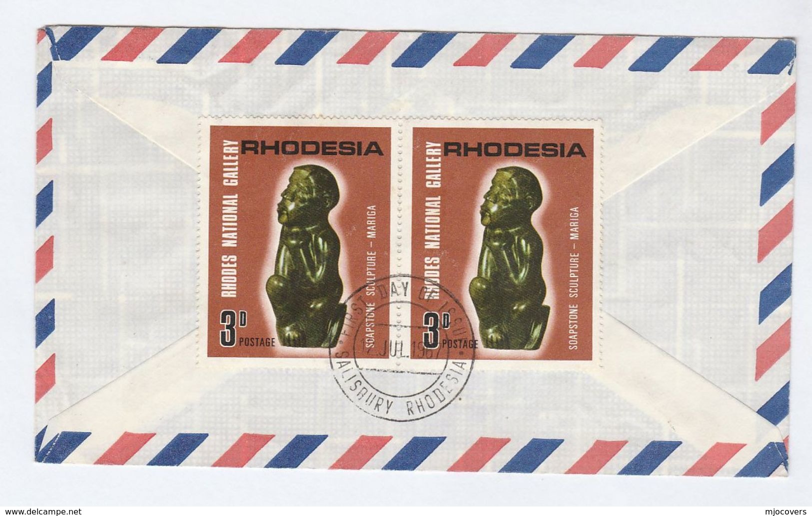 1967 REGISTERED Air Mail RHODESIA FDC  Stamps 9d 1/3 ART GALLERY  To GB  Additional 2x 3d On The Back - Rhodesia (1964-1980)