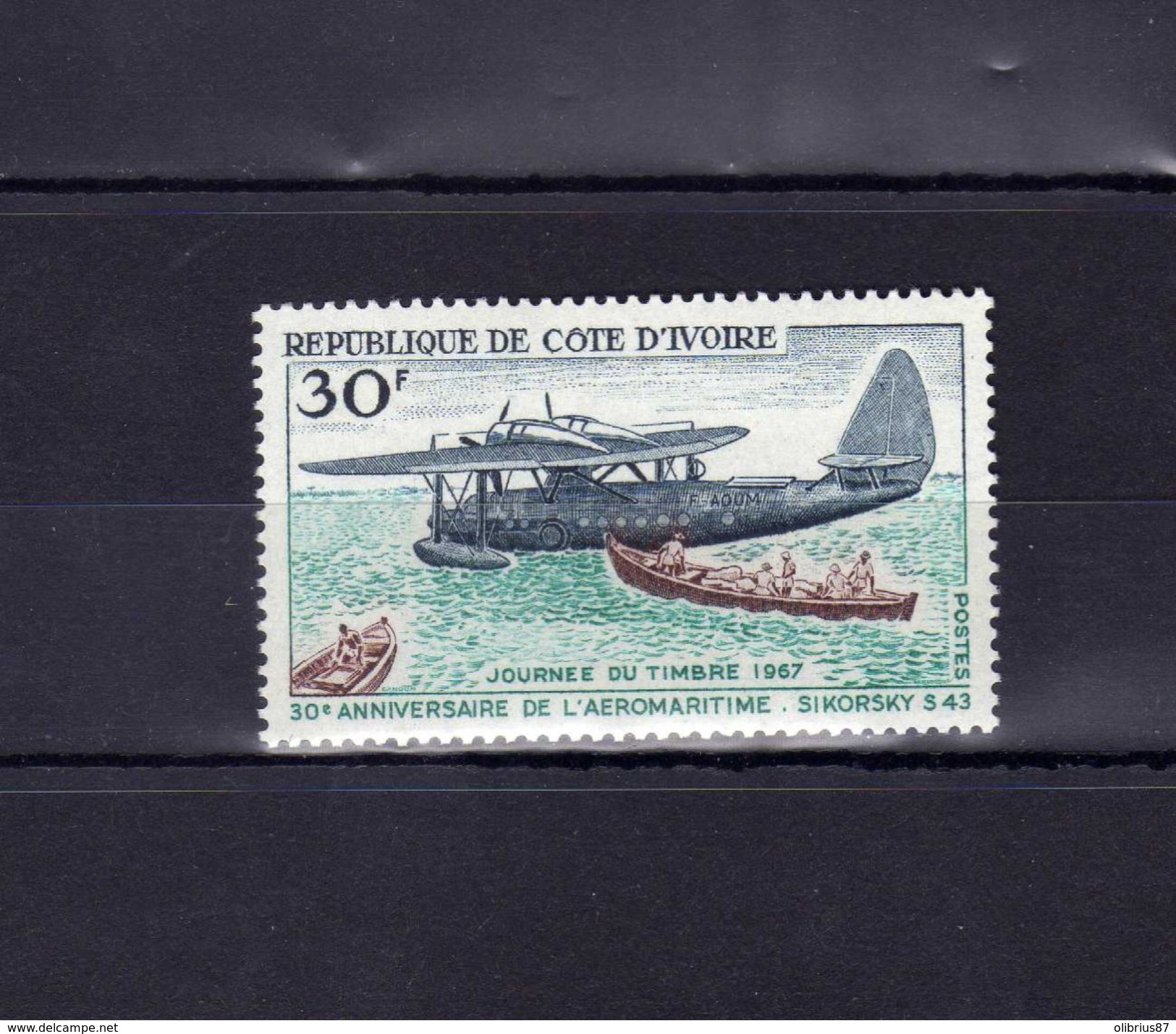 Côte D'Ivoire 1967 Hydravion Sikorsky S 43 Journée Du Timbre - Airplanes