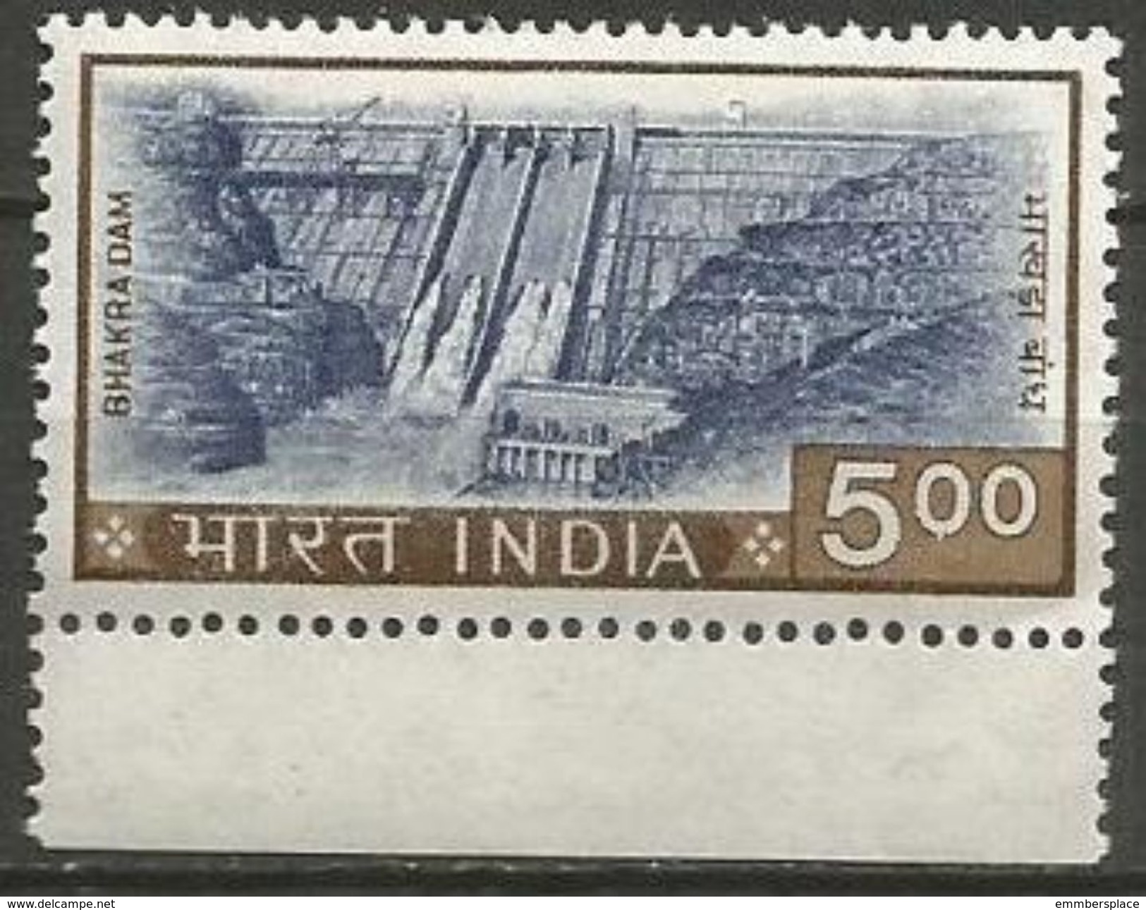 India  - 1976 Bhakra Dam 5r MNH **   SG 737  Sc 684 - Unused Stamps