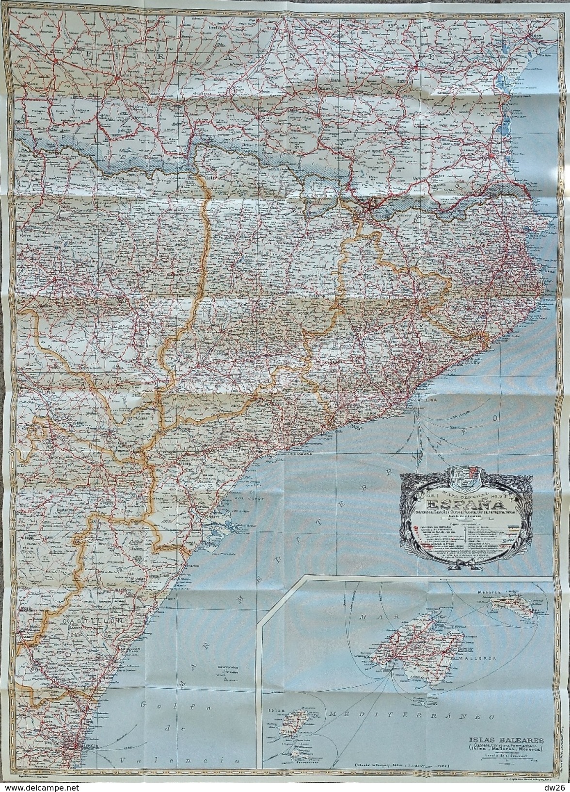 Mapa Turista Espana Y Portugal (Barcelona-Valencia-Islas Baléares) - Hoja 1 - Ed. Blondel 1938 (4 Colores) - Callejero