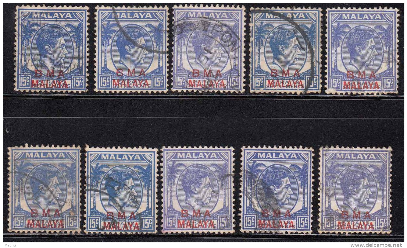 15c X 10 Used, KGVI Series, Unchecked, British Military Administration 1945, BMA Malaya - Malaya (British Military Administration)