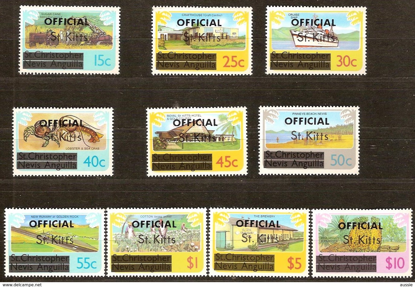 Saint Kitts Saint-Christophe 1980 Yvert N° Service 10-19 Ofiicial Surchargés  *** MNH Cote 13,80 Euro - St.Kitts-et-Nevis ( 1983-...)