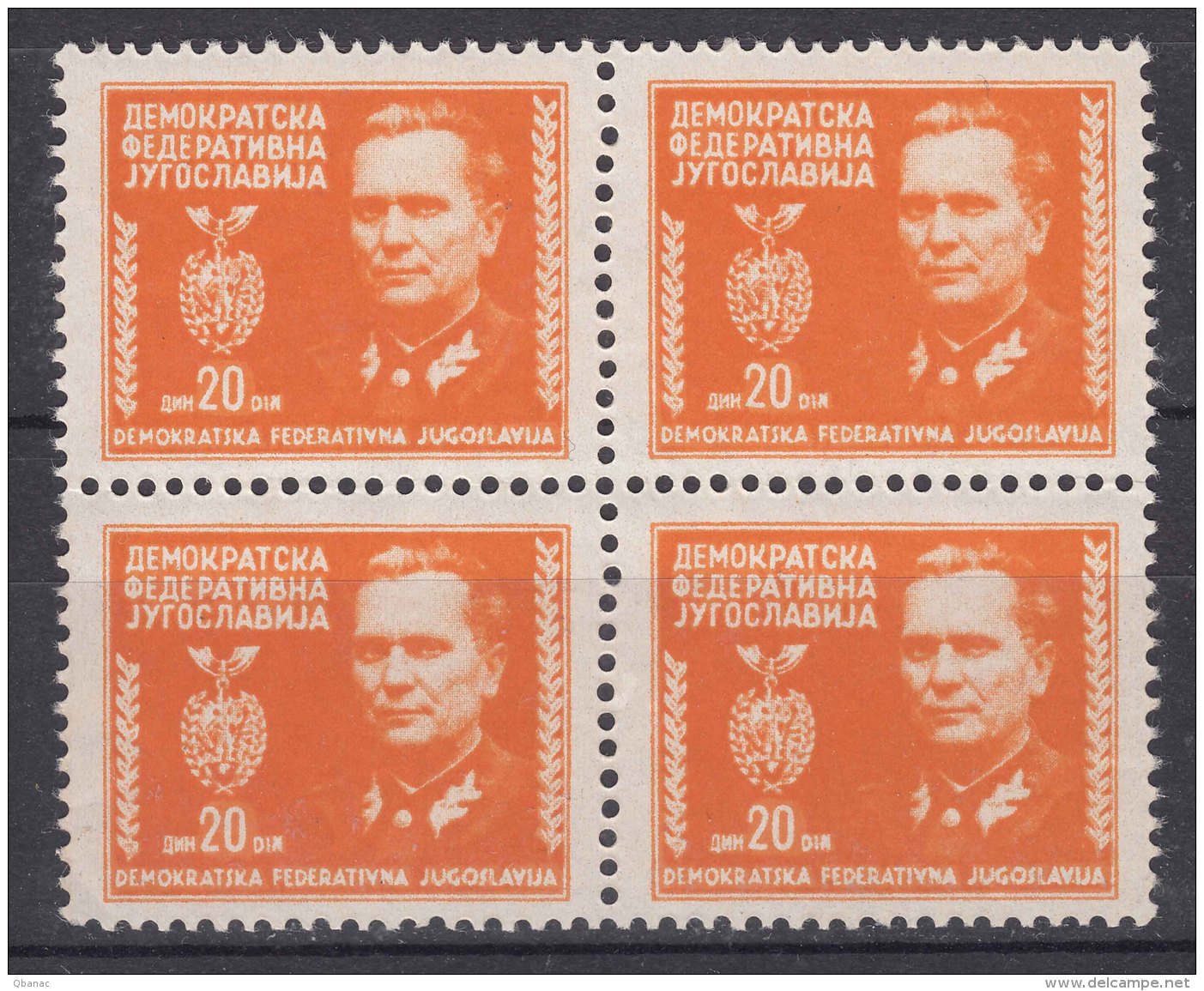 Yugoslavia Republic, President Tito 1945 Mi#468 Key Stamp Block Of Four, Mint Never Hinged - Ongebruikt