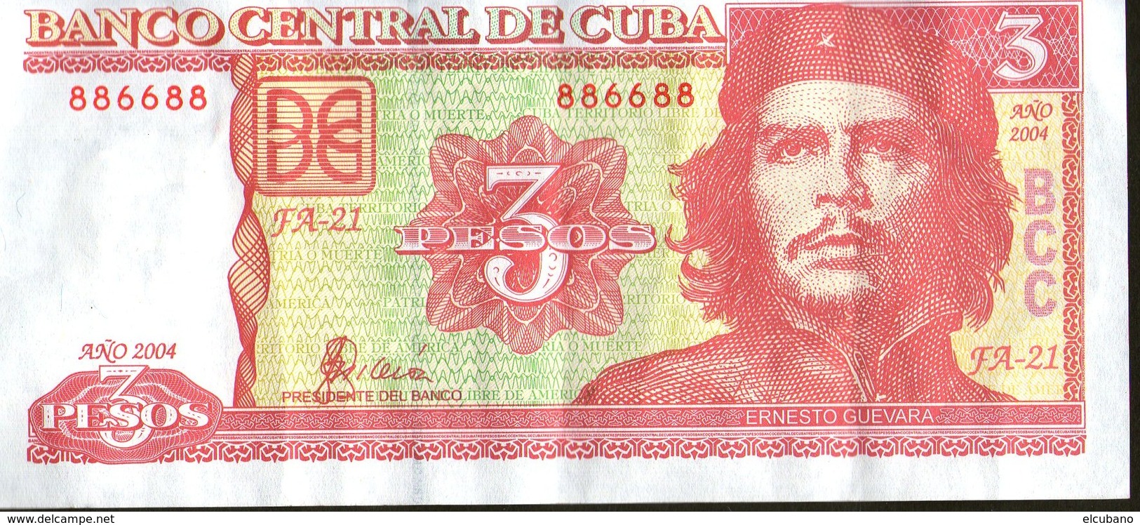 Banconota 3 Pesos Cuba Kuba Moneda Nacional Che Guevara Numerazione Palindroma - Cuba