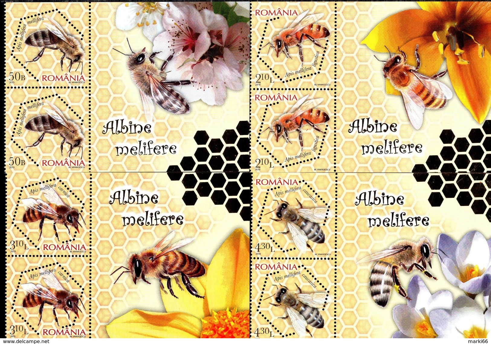 Romania - 2010 - Bees - Apiculture In Romania - Mint Stamp Pairs Set - Unused Stamps